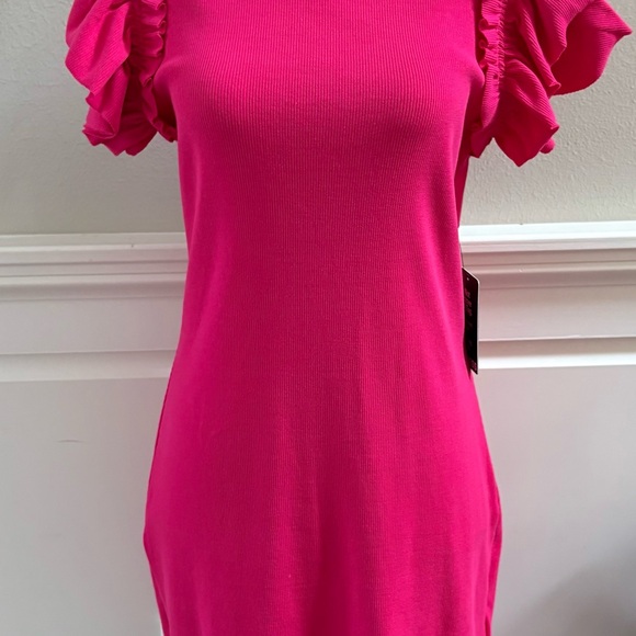 Express Pink Ruffled Midi Dress - Picture 1 of 5